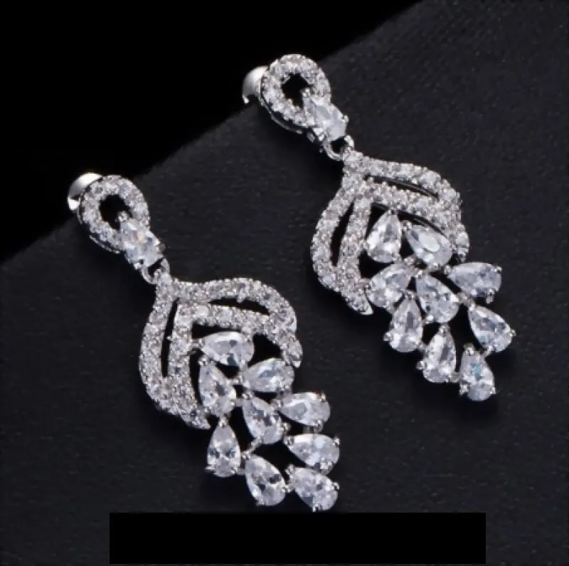 Micro Pave AAA  Cubic Zircon Drop Flower Shaped Earrings