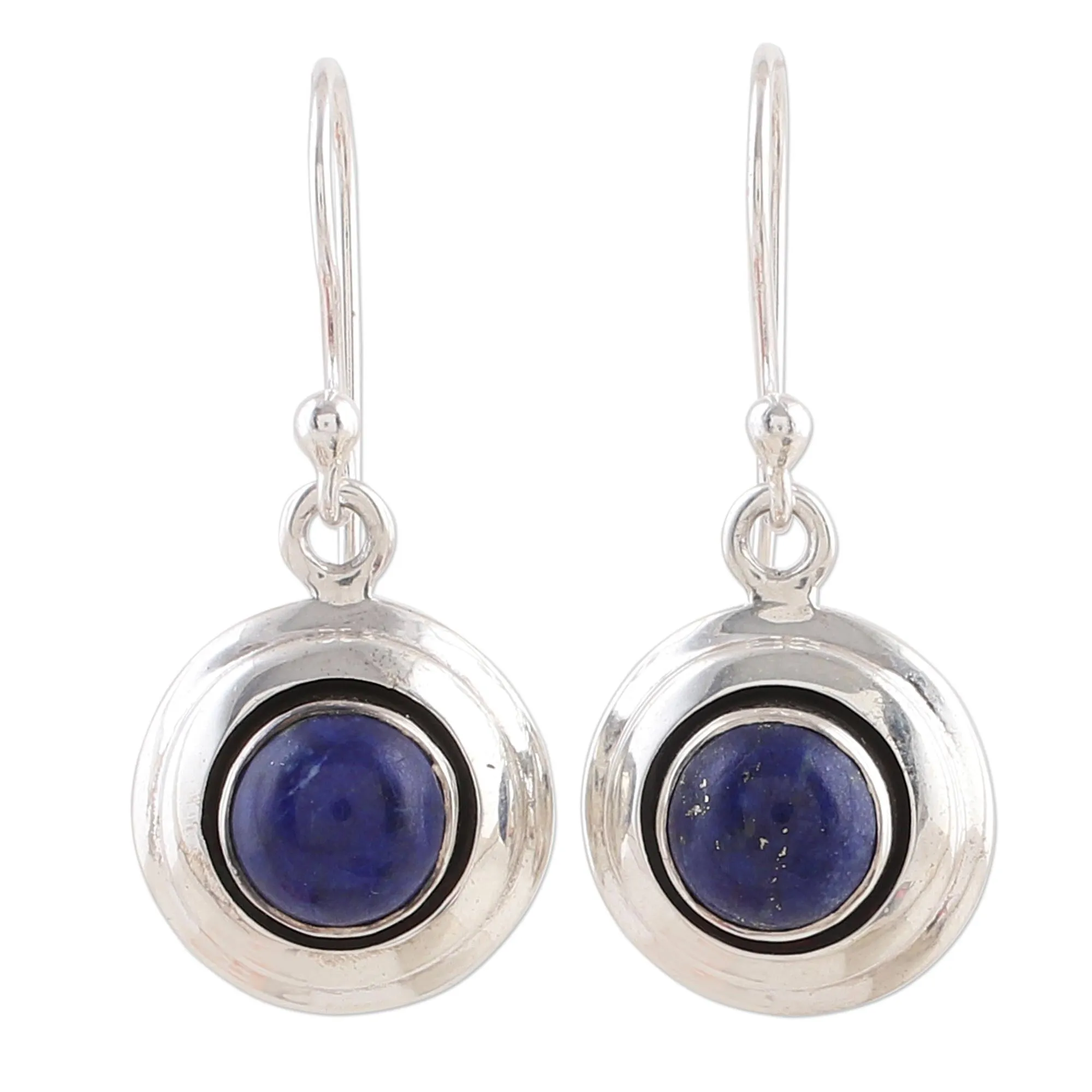 Midnight Discs Contemporary Lapis Lazuli and Sterling Silver Earrings