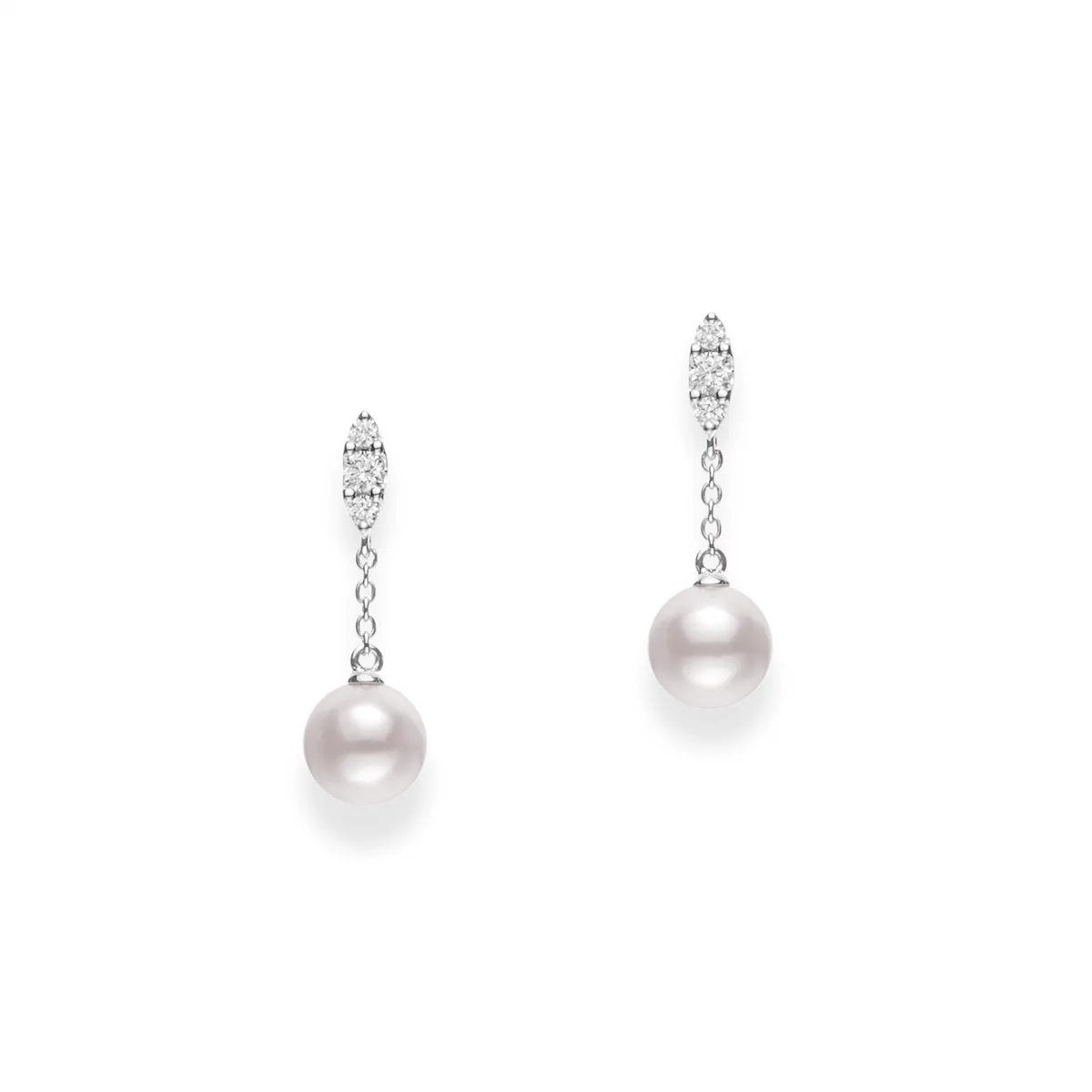 Mikimoto 18K White Gold Cultured Akoya Pearl & Diamond Earrings