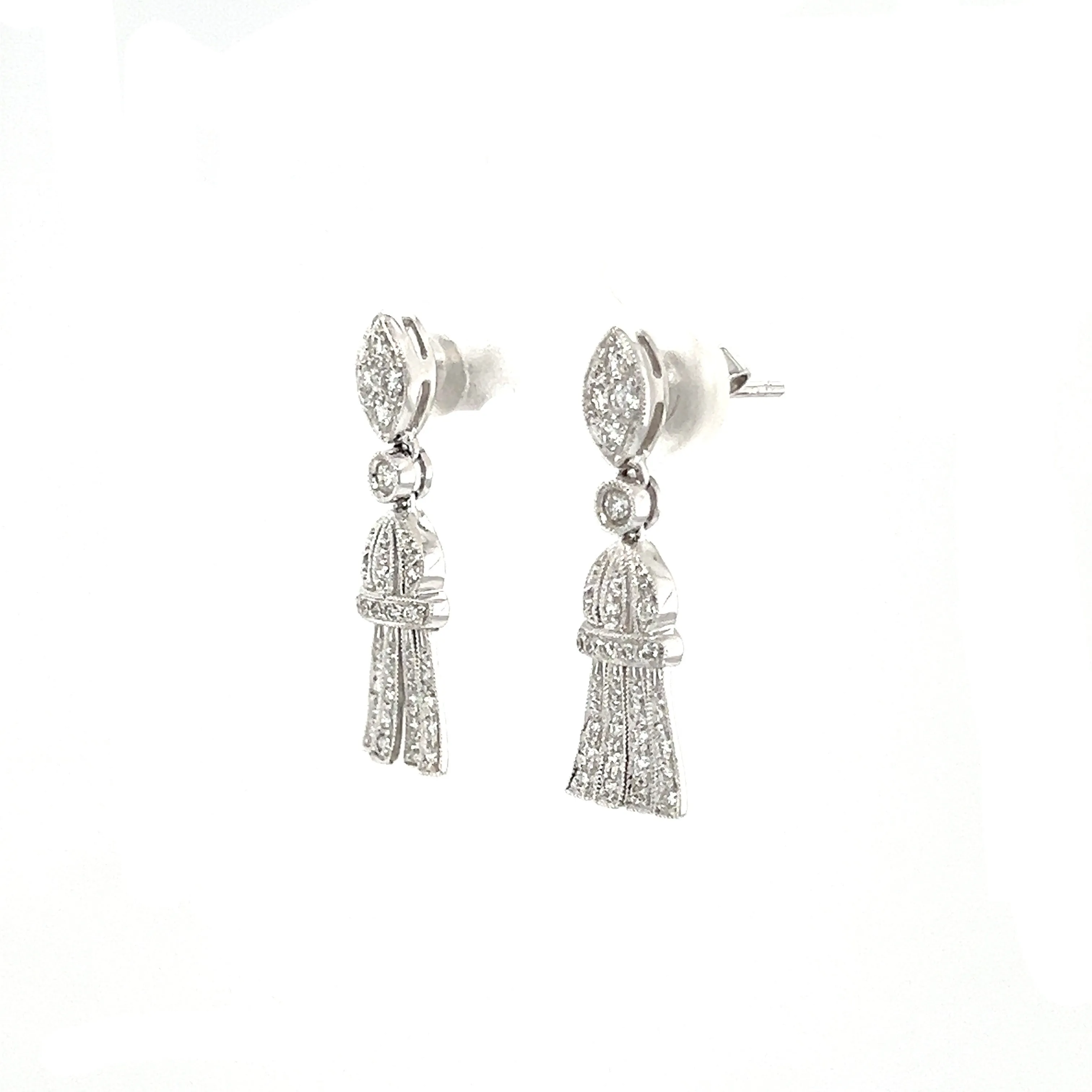 Milgrain Dangle Earrings with 0.39ctw of Diamonds in 14K White Gold