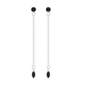 Minimal Bezel Set Created Black Diamond Chain Dangle Earrings