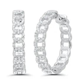 MODERN WHITE GOLD HOOP EARRINGS WITH 80 ROUND CUT DIAMONDS, .50 CT TW