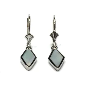 Mother Of Pearl Diamond Shape Inlaid Lever Back Earrings