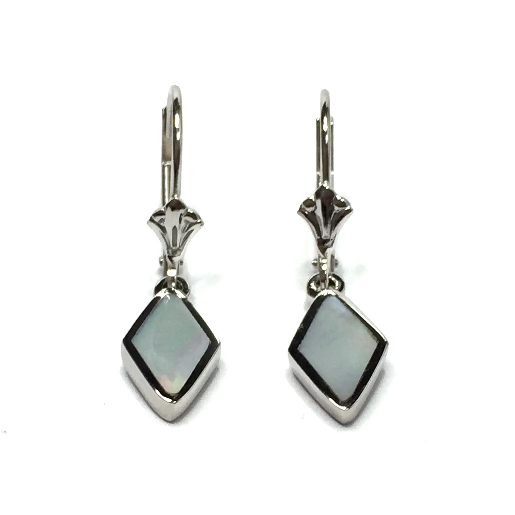 Mother Of Pearl Diamond Shape Inlaid Lever Back Earrings