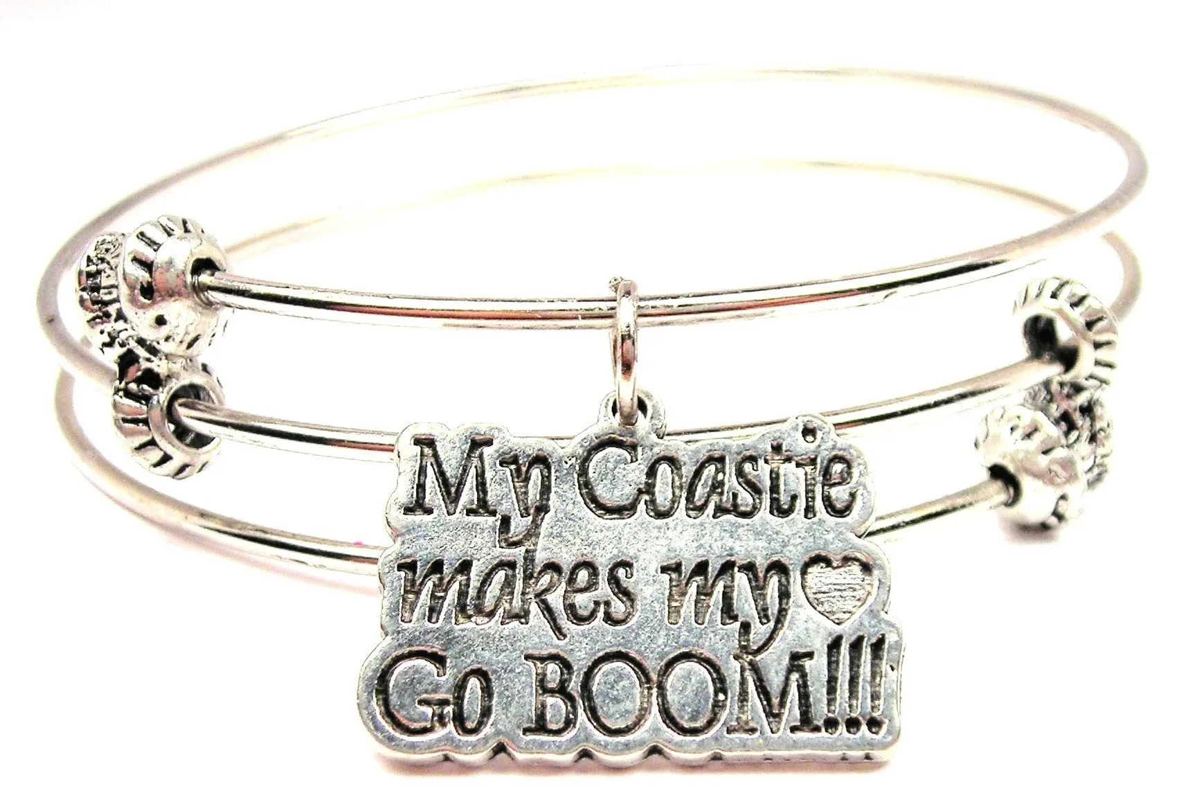 My Coastie Makes My Heart Go Boom Triple Style Expandable Bangle Bracelet