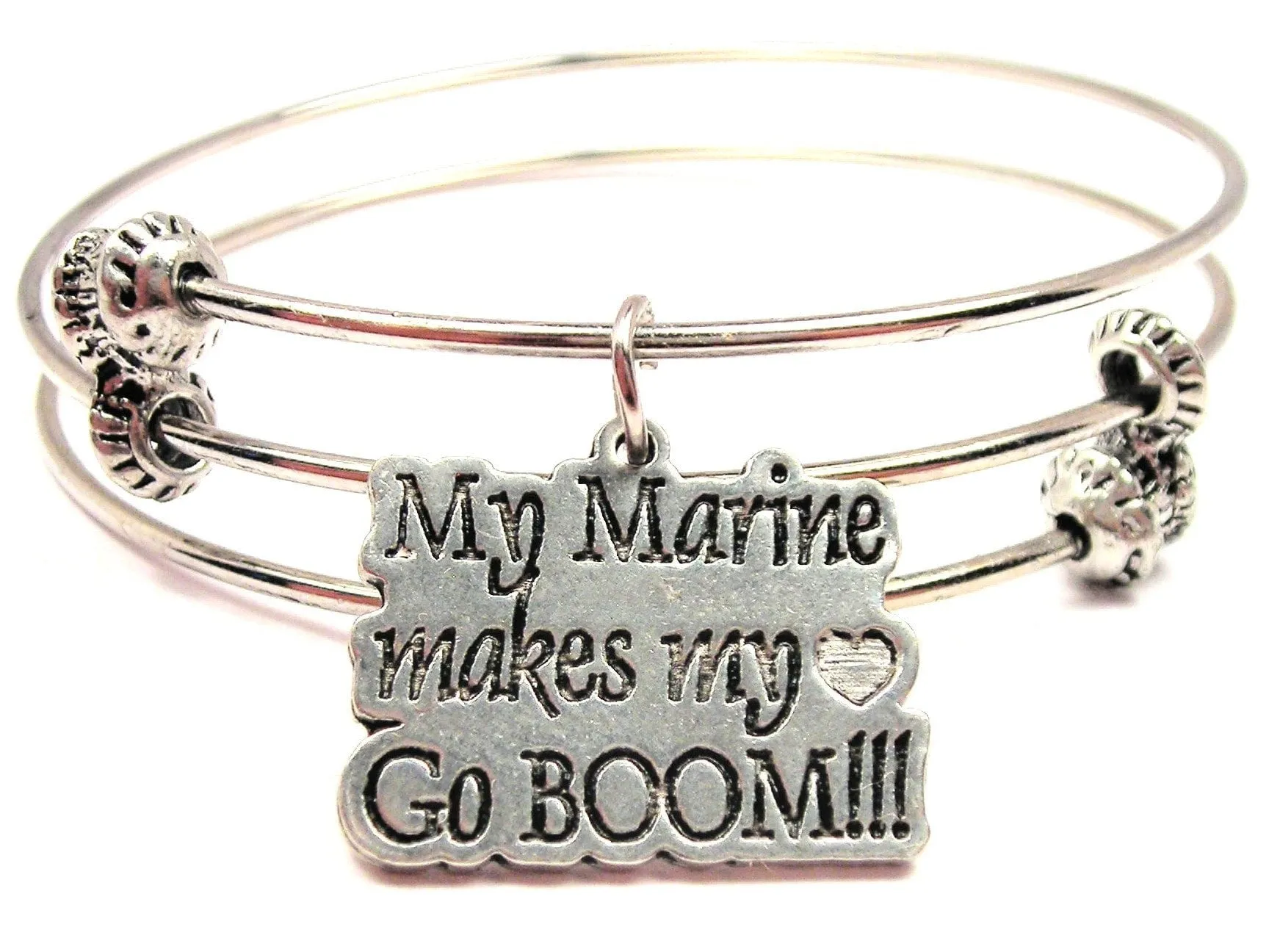 My Marine Makes My Heart Go Boom Triple Style Expandable Bangle Bracelet