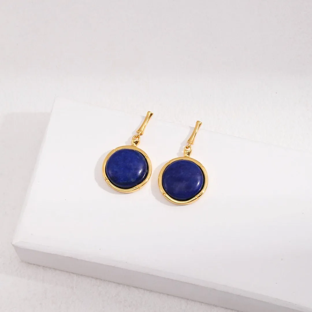 Natural Lapis Lazuli Stone Round Earrings