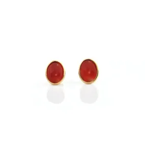 Natural Red Coral 14K Yellow Gold Stud Earrings