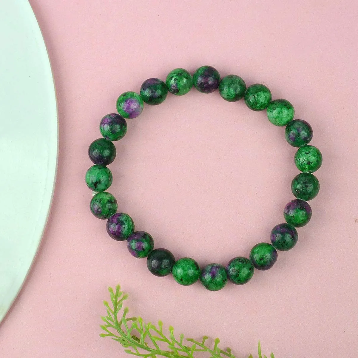 Natural Ruby Zoisite Stone Bracelet 8 mm Beads Lab Stretchable Elastic Bracelet Ruby Zoisite Crystal Gemstone