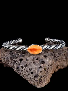 Navajo Orange Spiny Oyster Braided Sterling Silver Cuff Bracelet