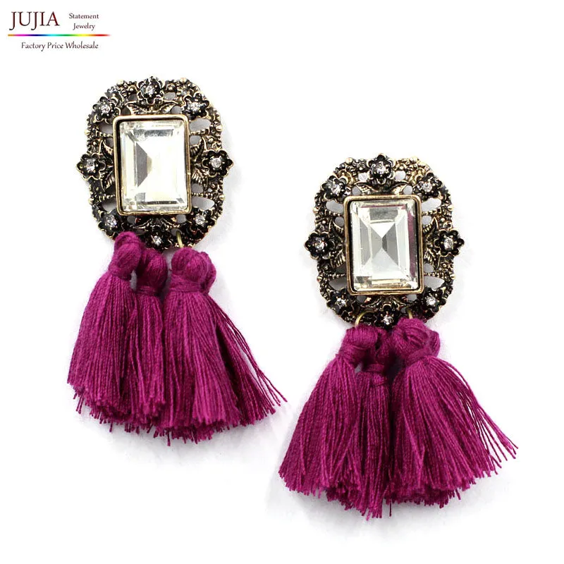 New 2017 fashion jewelry hot sale women crysta vintage tassel statement bib stud Earrings for women jewelry Factory Price