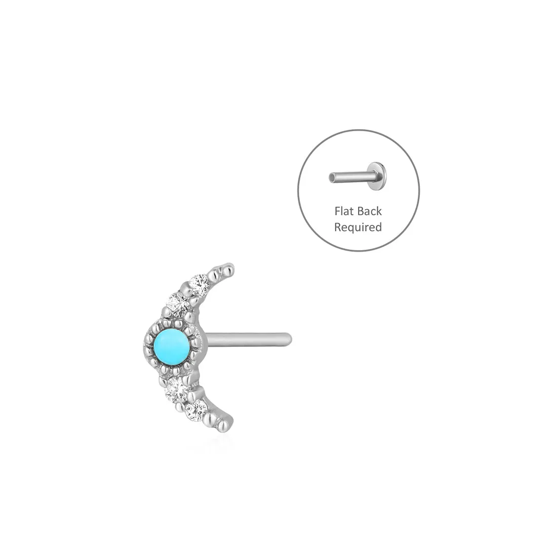 NORA | Turquoise & White Sapphire Crescent Moon Threadless Flatback Earring