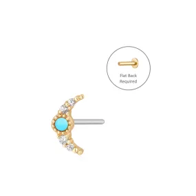 NORA | Turquoise & White Sapphire Crescent Moon Threadless Flatback Earring