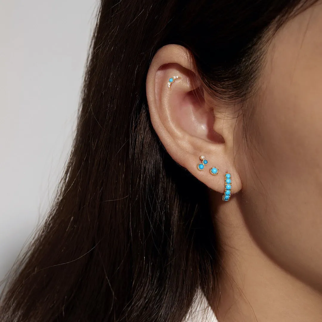 NORA | Turquoise & White Sapphire Crescent Moon Threadless Flatback Earring