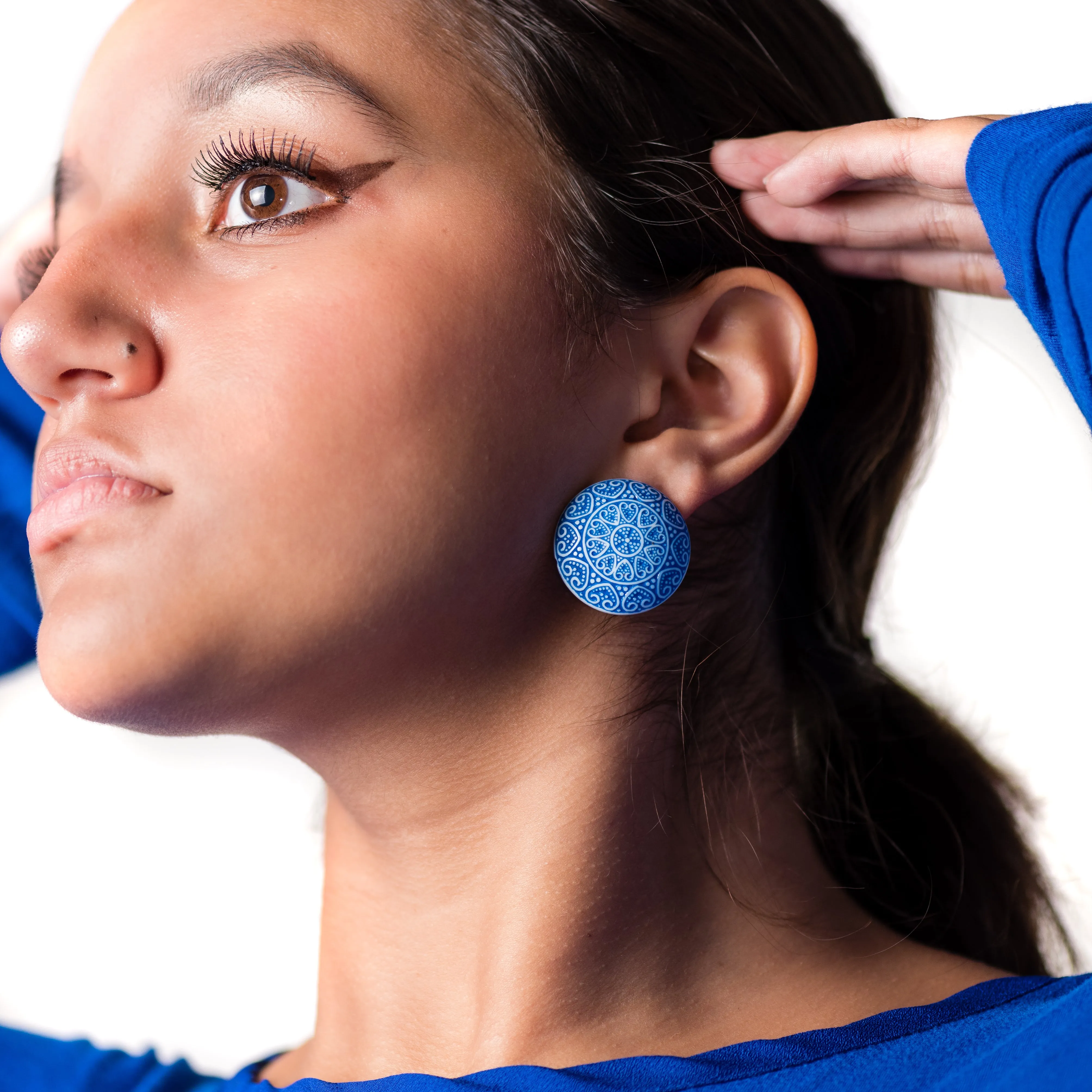 Orange & White Heart Retro Button Stud Earrings