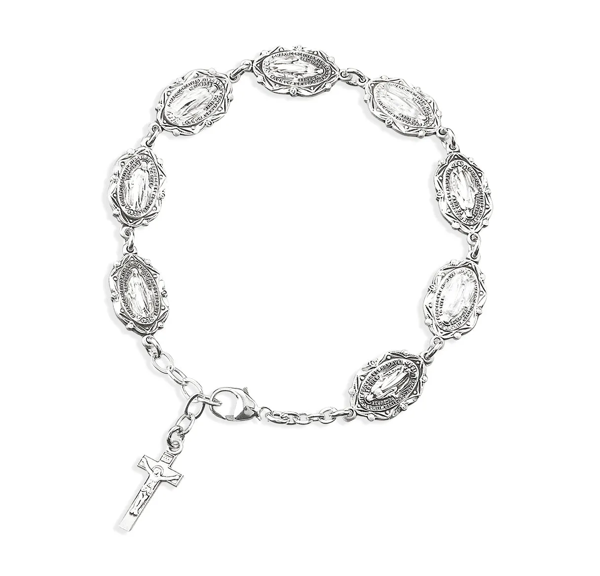 Ornate Miraculous Medal Sterling Silver Bracelet - B8866