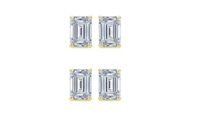 Paris jewelry 14k Yellow Gold 6mm 2Ct Emerald Cut White Sapphire Set Of Two Stud Earrings Plated