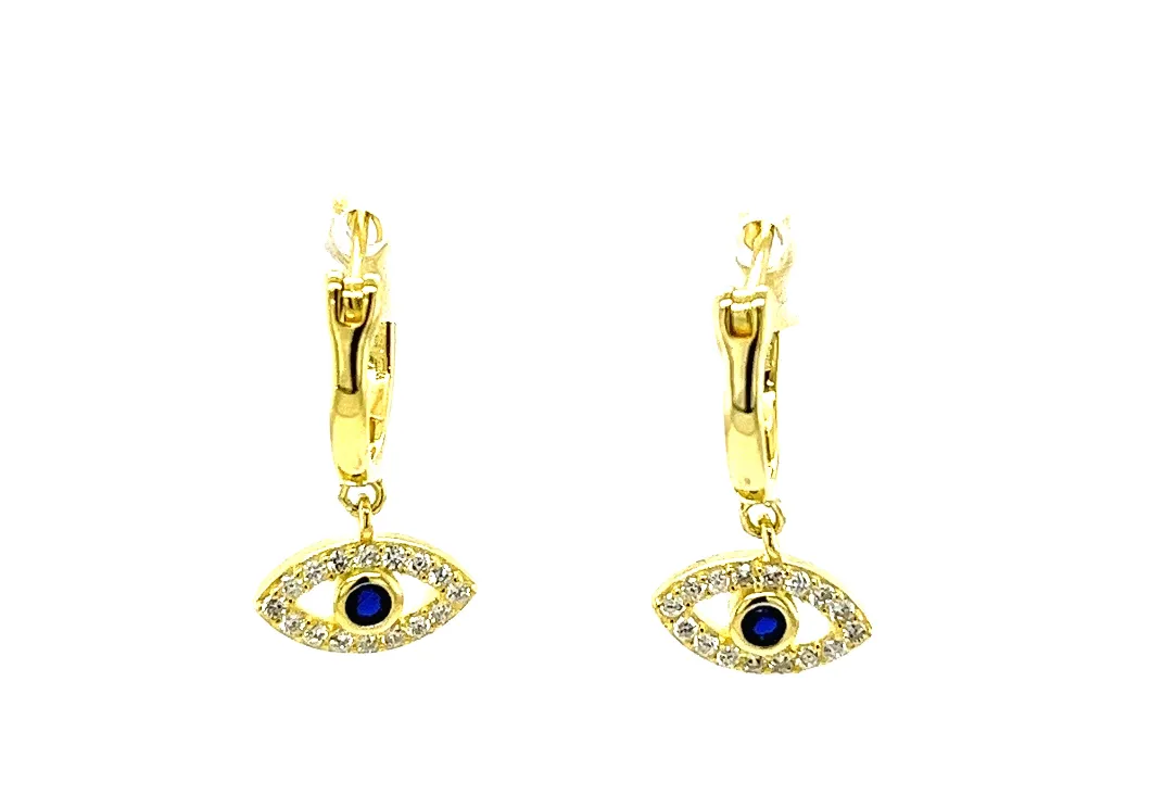 Pave CZ & Sapphire Evil Eye Hoop Hugger Earrings