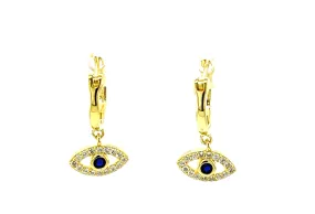 Pave CZ & Sapphire Evil Eye Hoop Hugger Earrings