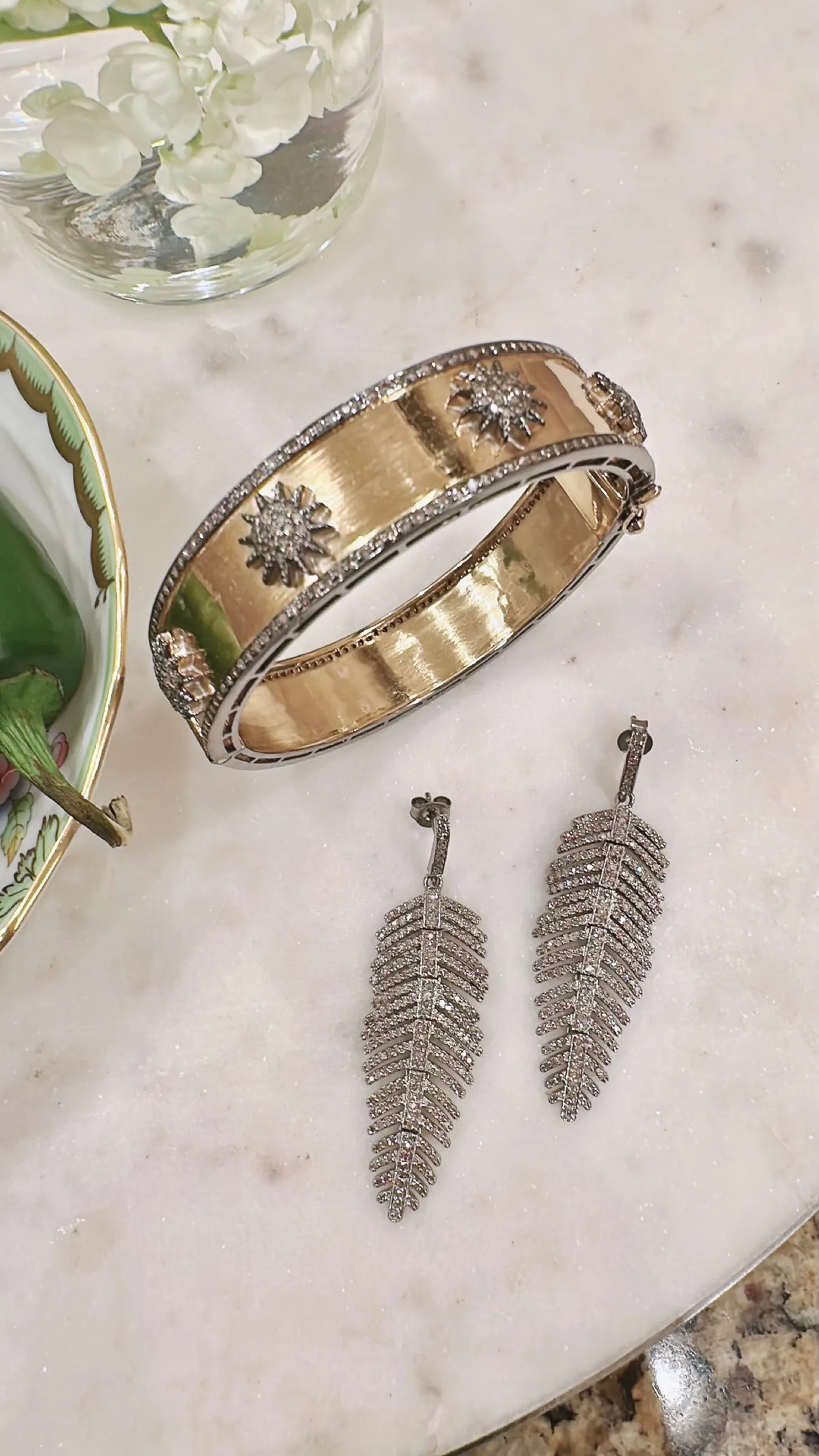 Pave Diamond Feather Earrings