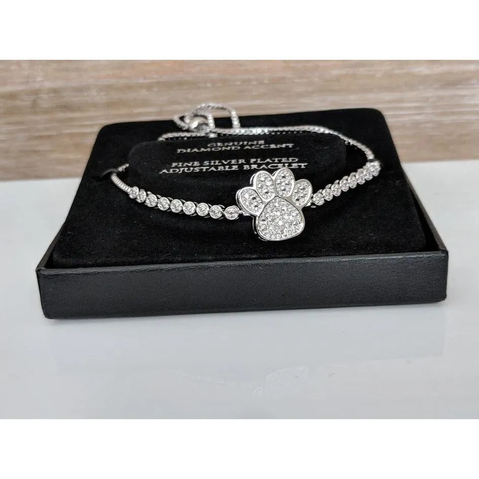 Paw Slider Bracelet-Silver Plated with Sparkling Diamonds $100 Retail