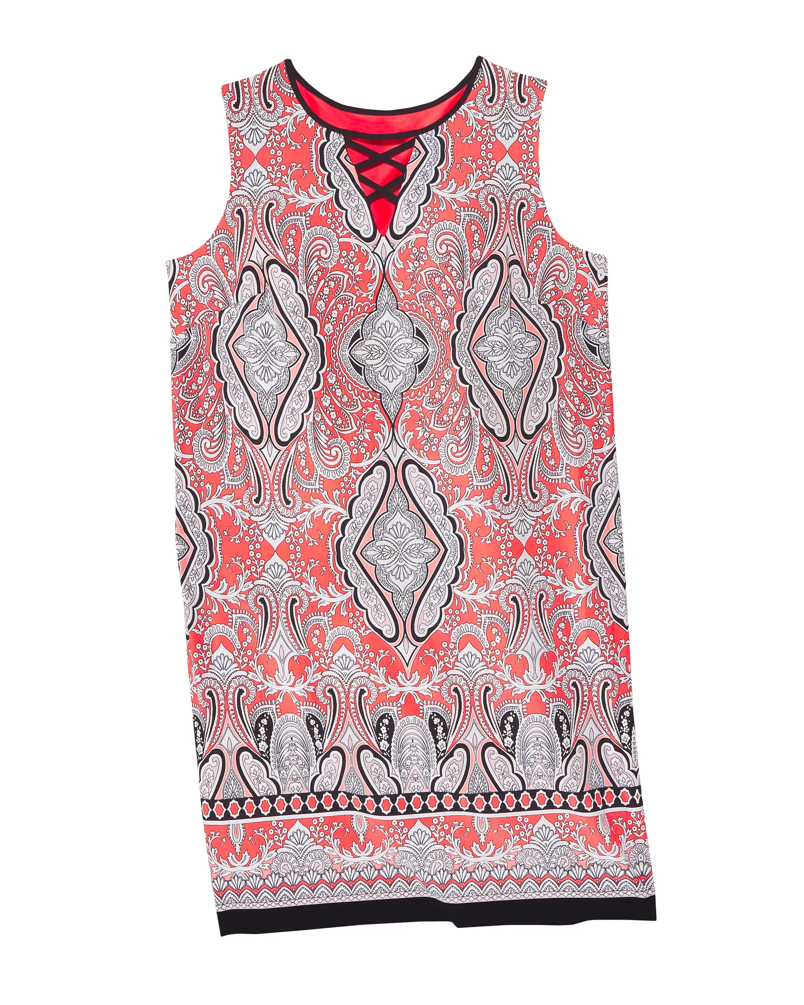 Petail Lattice Detail Sleeveless Dress | Coral / Navy