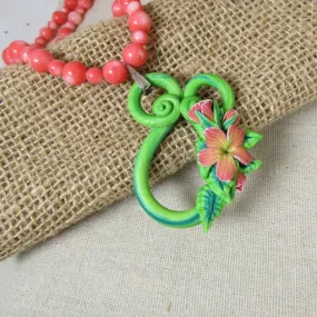 Pink Bead Necklace with Tropical Handmade Pendant