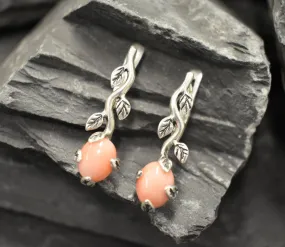 Pink Leaf Earrings - Natural Coral Earrings - Vintage Drop Earrings