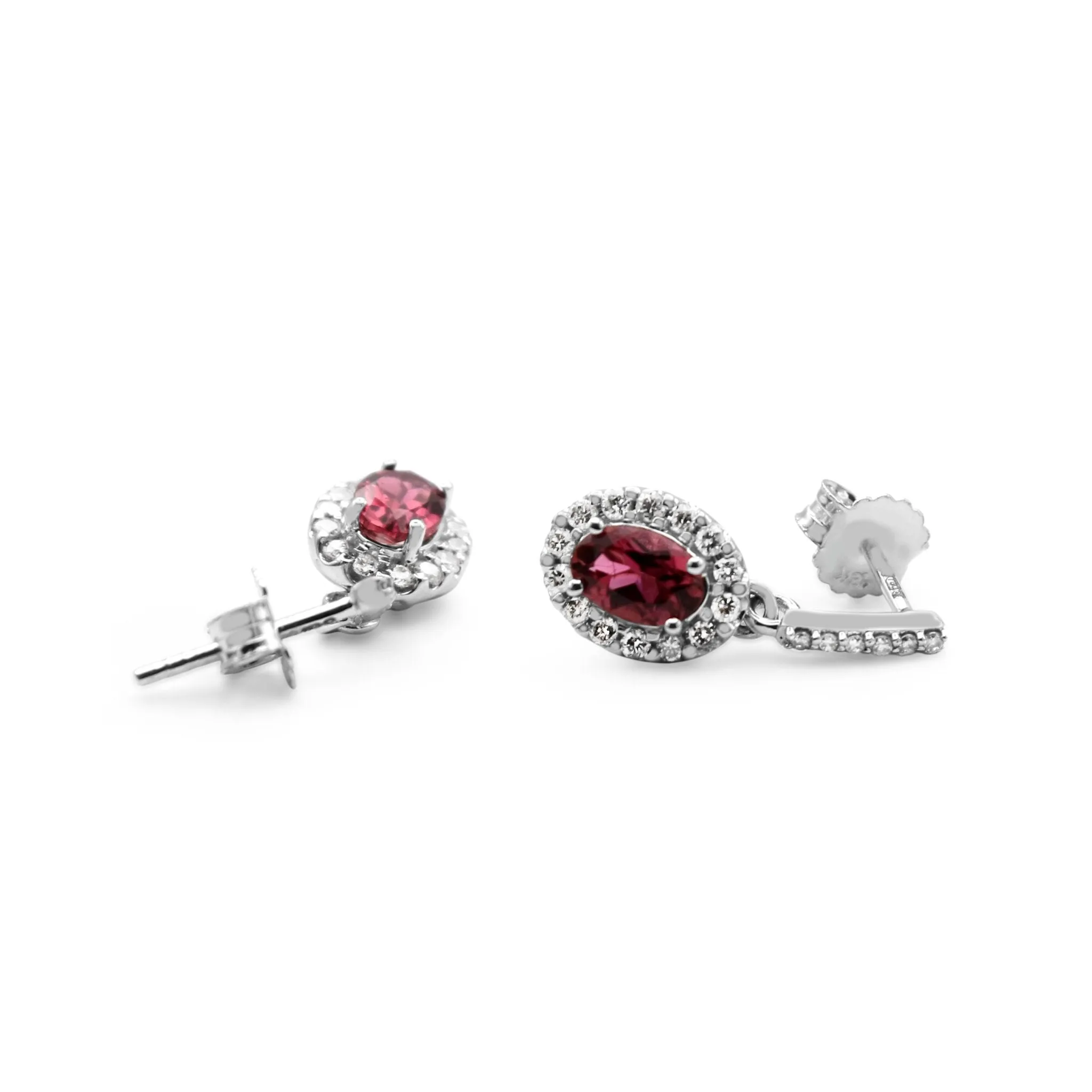 Pink Tourmaline & Diamond Drop Earrings - 18ct White Gold