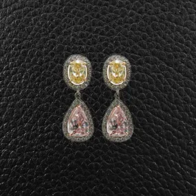 Pink, Yellow & White Diamond Earrings