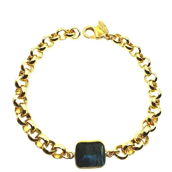 Plated Gold Chain & Rectangular Stone Bracelet: Labradorite (BCG7080LD)