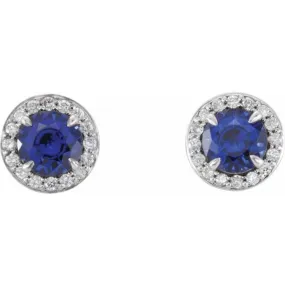 Platinum 3.5 mm Lab-Grown Blue Sapphire & 1/8 CTW Natural Diamond Earrings