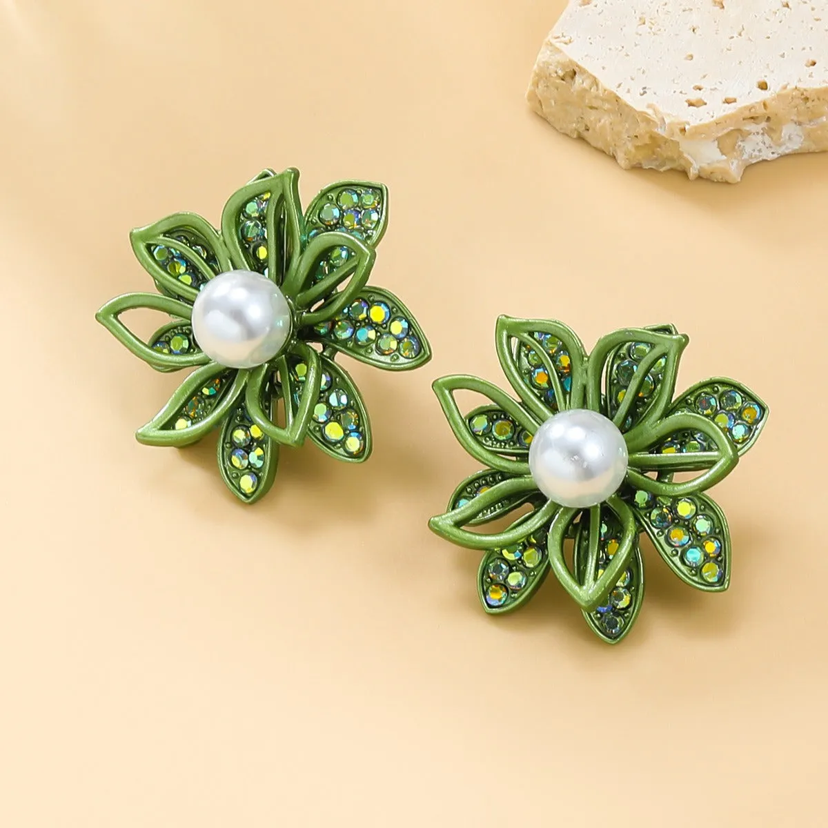 Pre Order:  Diamond Inlaid Floral Alloy Earrings