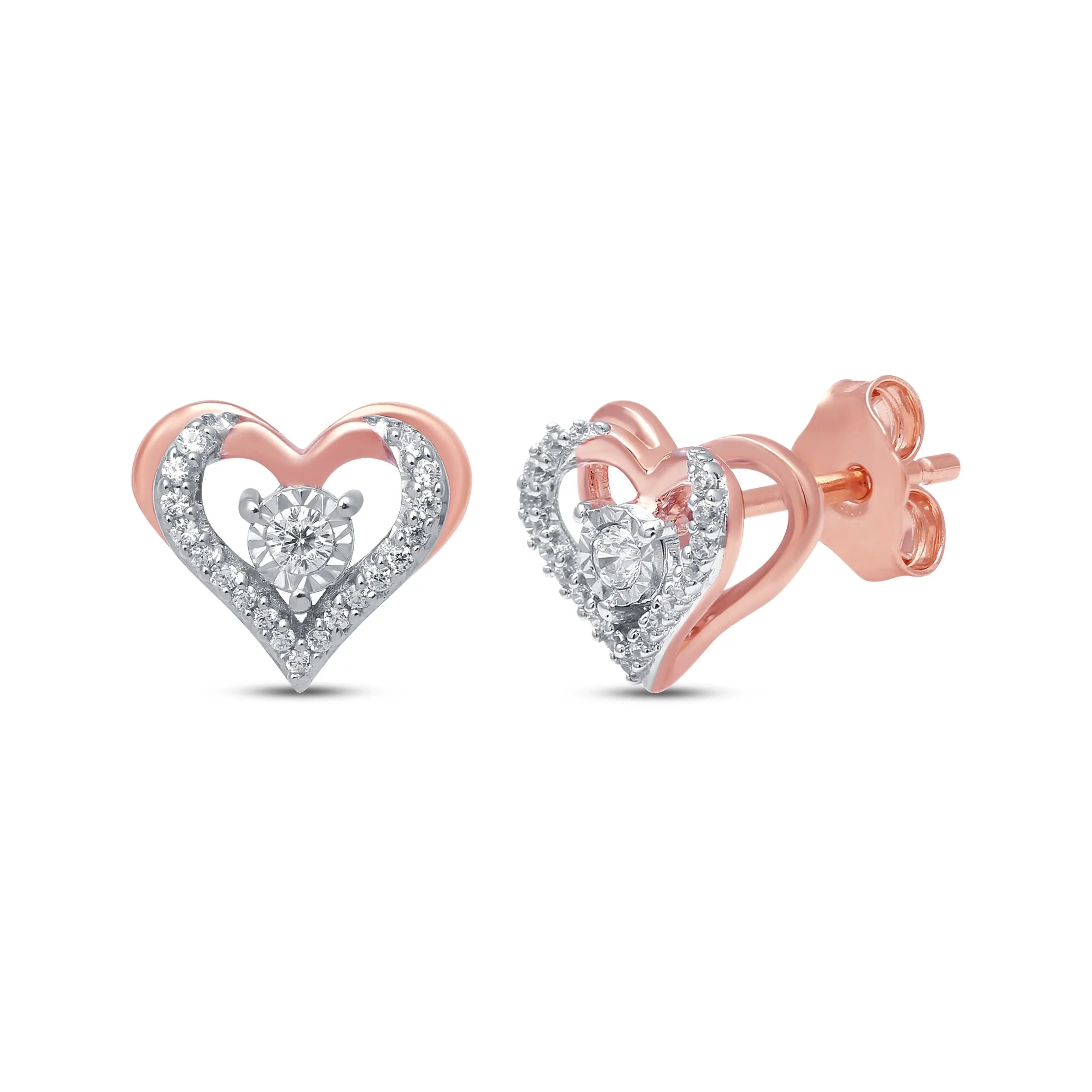 Pre-Owned Kay 1/10ct Diamond Heart Studs Earrings in 10k Rose Gold