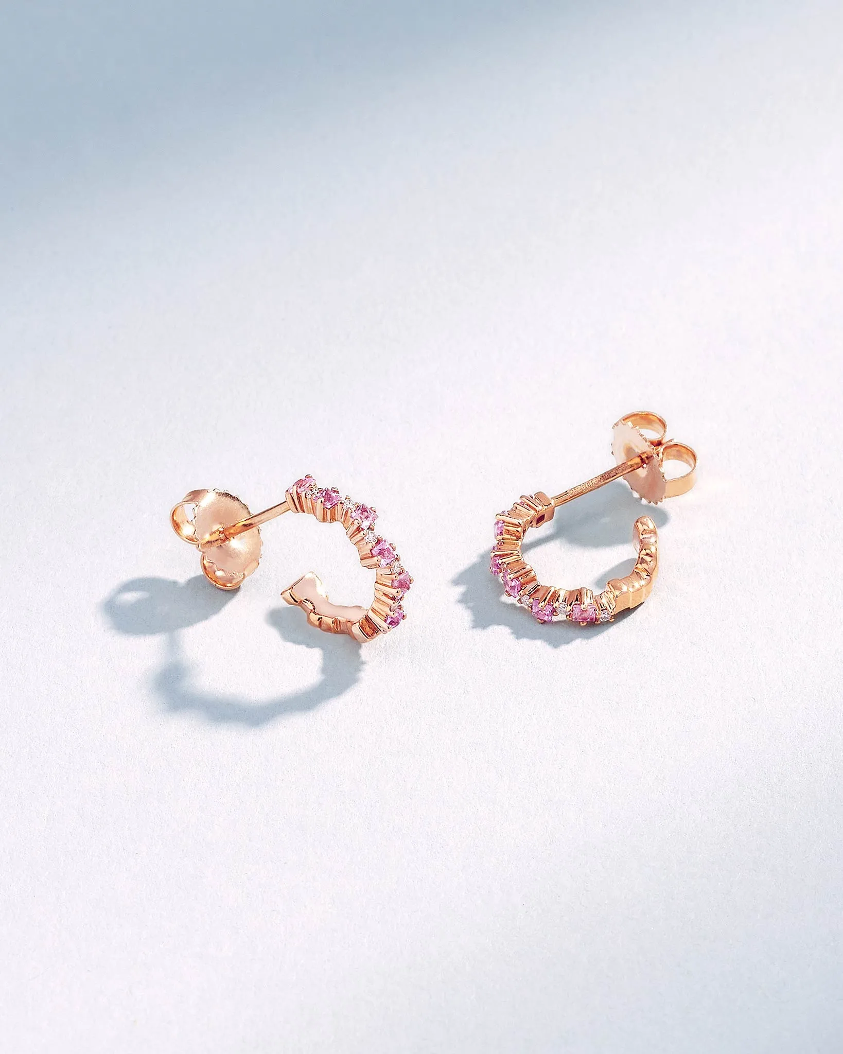 Princess Staggered Pink Sapphire Mini Hoops