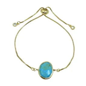 Pull Chain Bracelet: Bezel Set Oval Gemstone: Turquoise (PGBT708TQ)