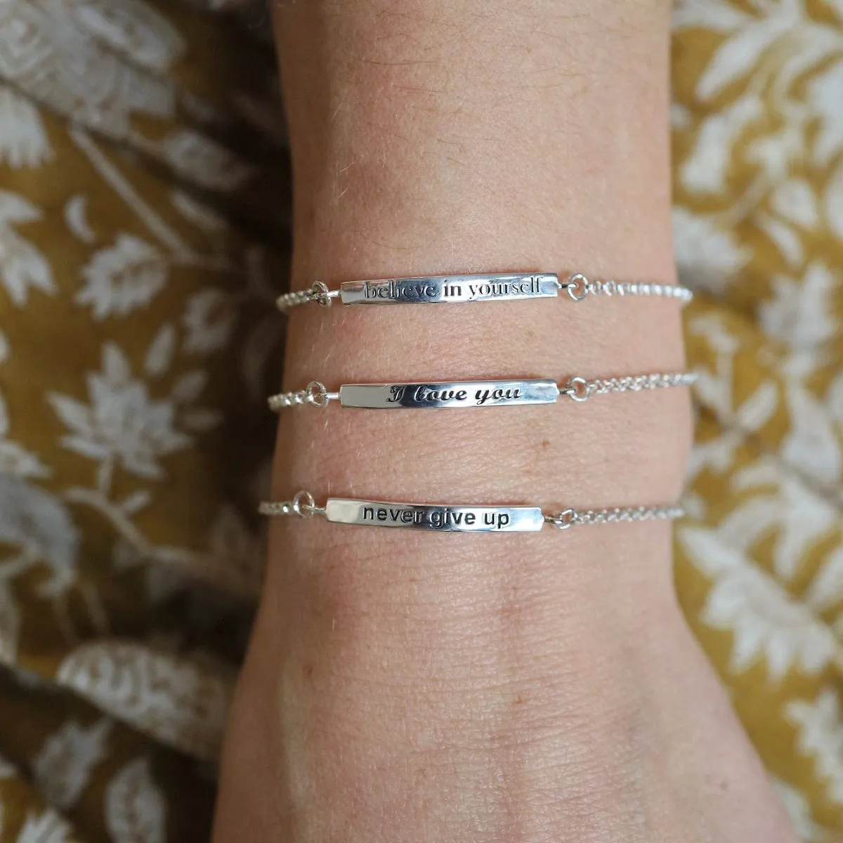 "I Love You" Silver ID Bar Bracelet