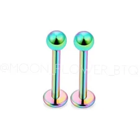 Rainbow Flat Back Barbell Earrings