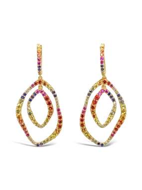 Rainbow Sapphire & Diamond Dangle Earrings