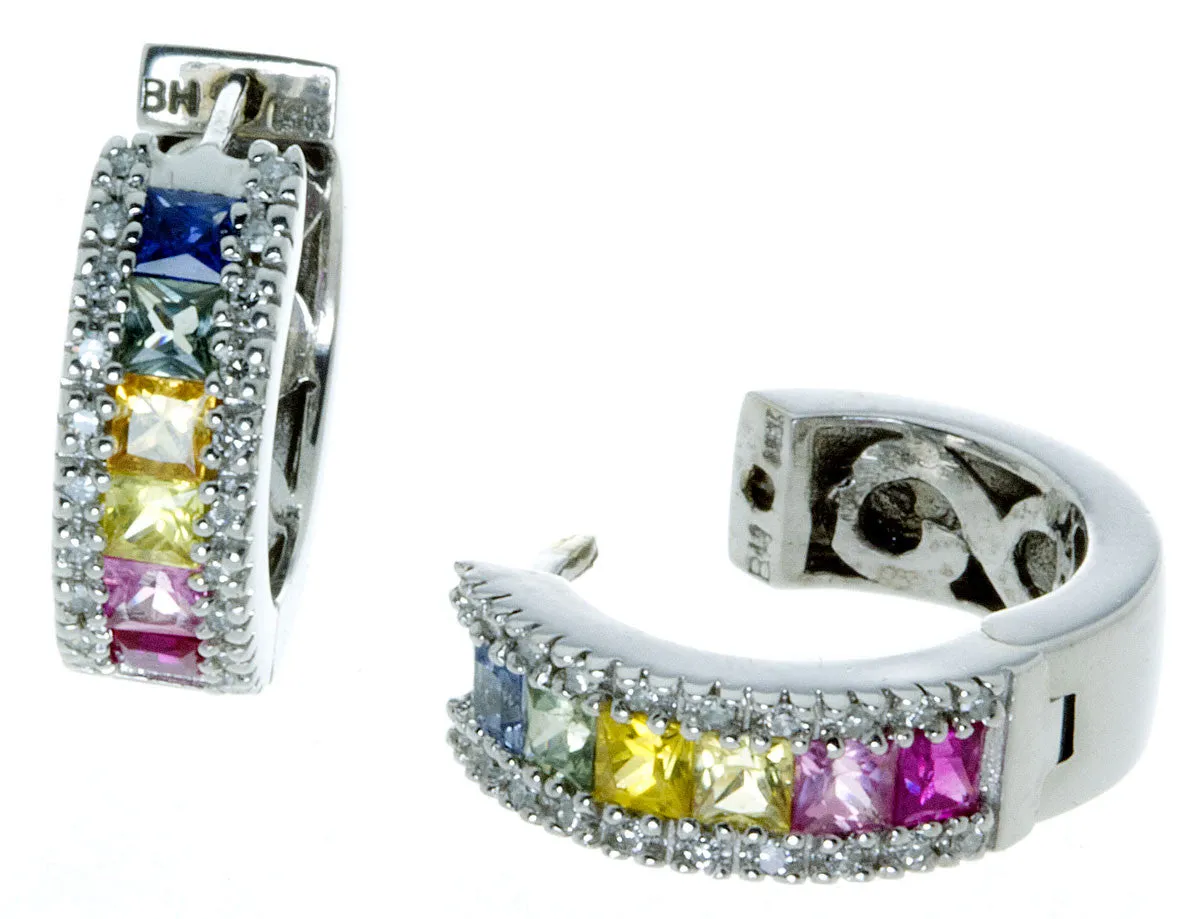 Rainbow Sapphire & Diamond Hoop Earrings