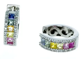 Rainbow Sapphire & Diamond Hoop Earrings