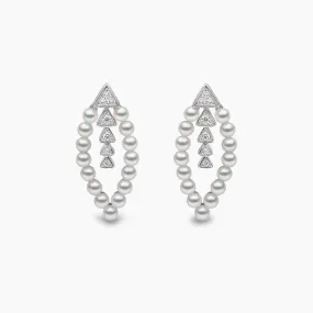 Raindrop 18K Gold Akoya Pearl and Diamond Oval Drop Earrings