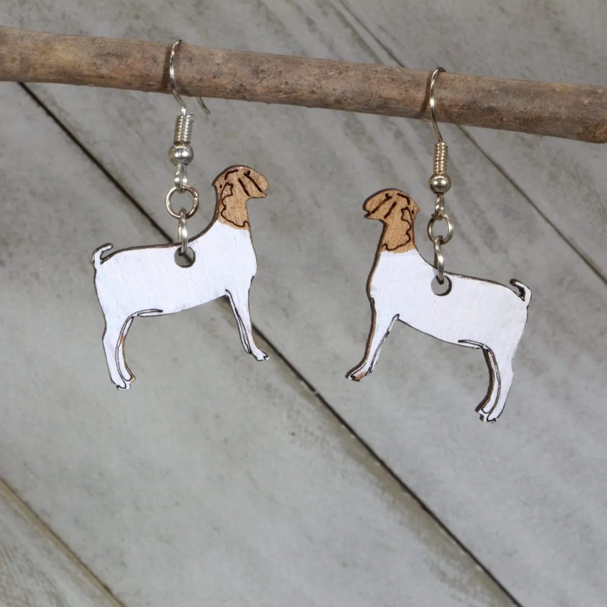 Realistic FFA Show Goat Wooden Dangle Earrings by Cate's Concepts, LLC