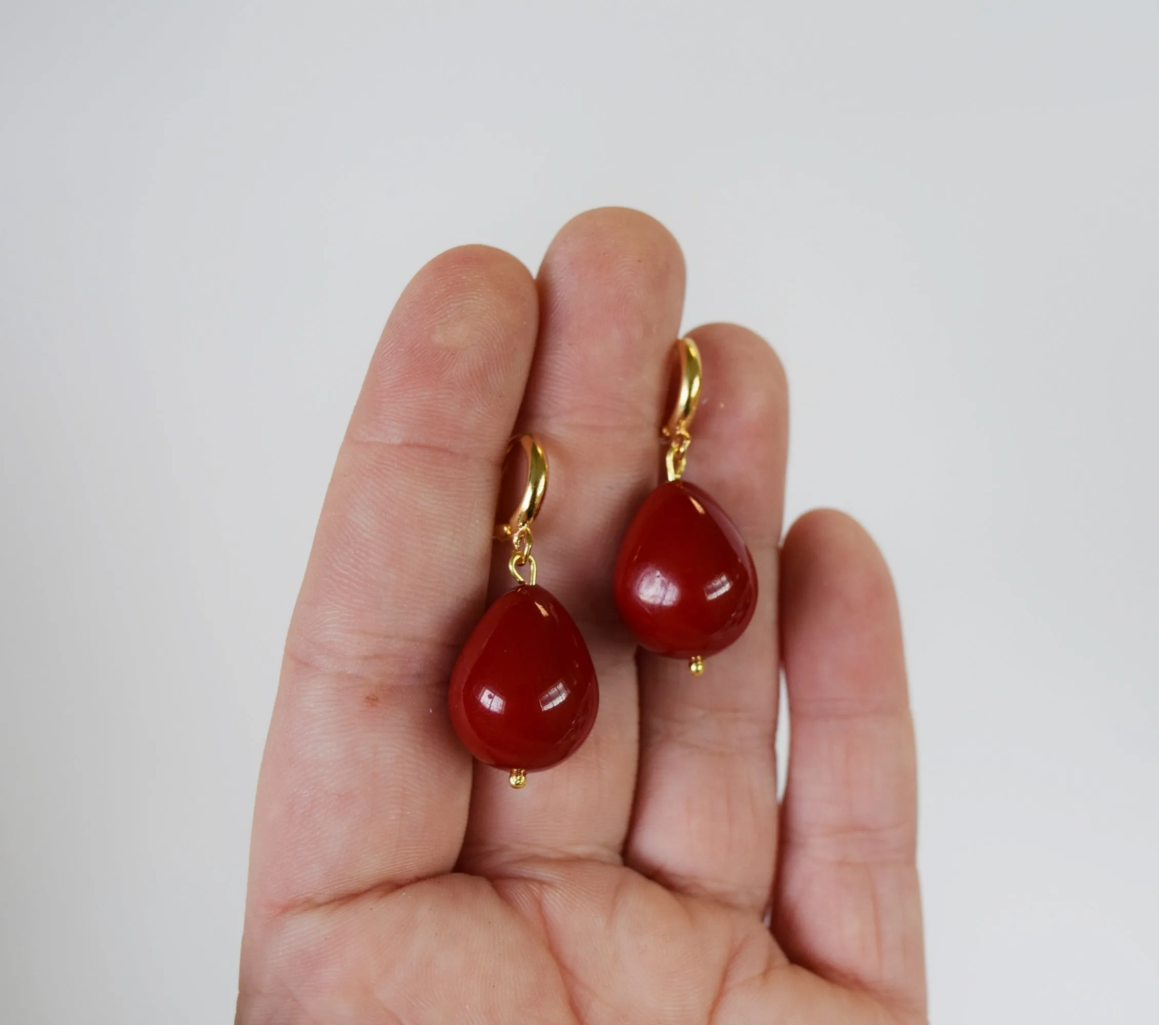 Red Shell Pearl Coral Drop Earrings - Large