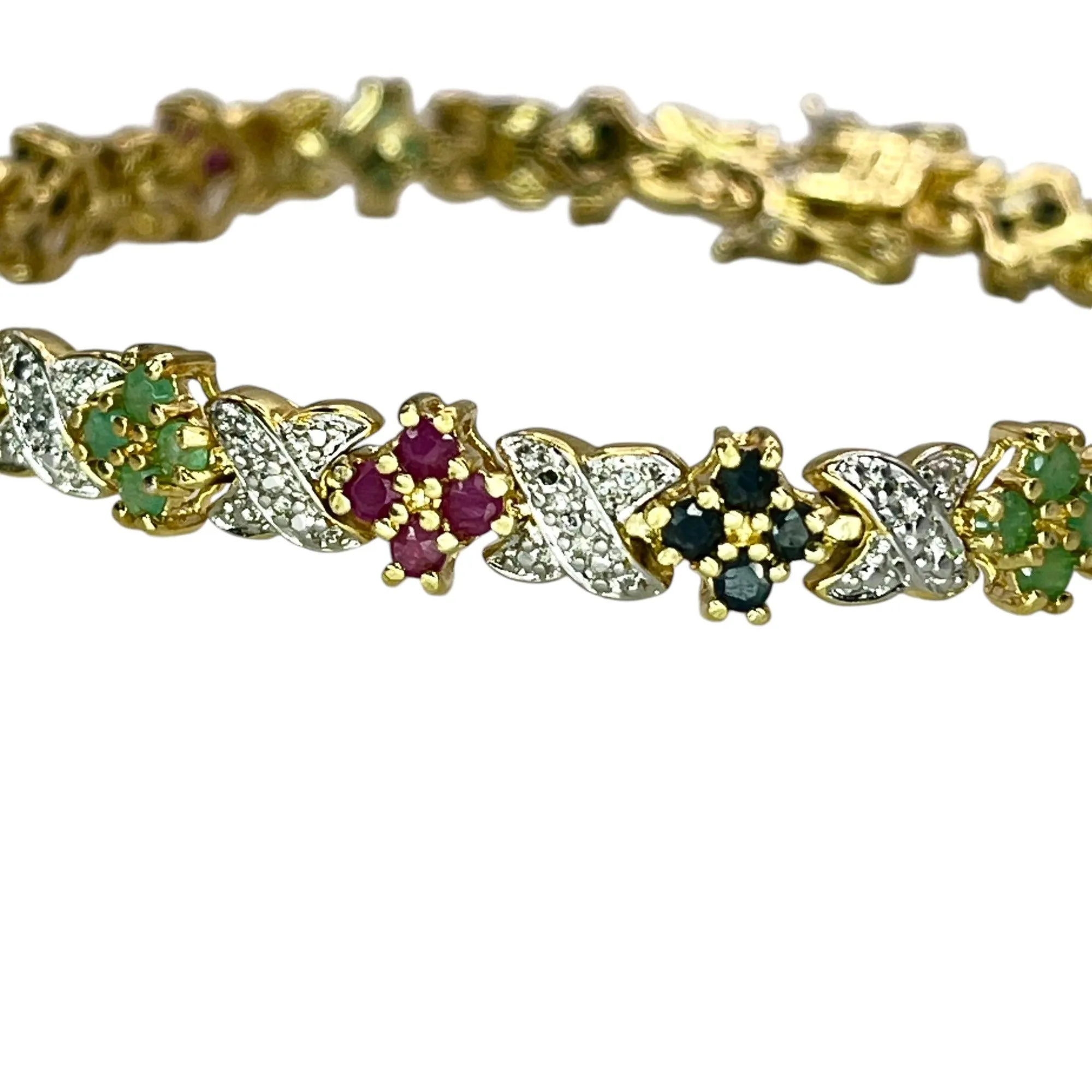 Ross Simons 925 Silver Gold Vermeil Ruby Sapphire Emerald Floral Tennis Bracelet