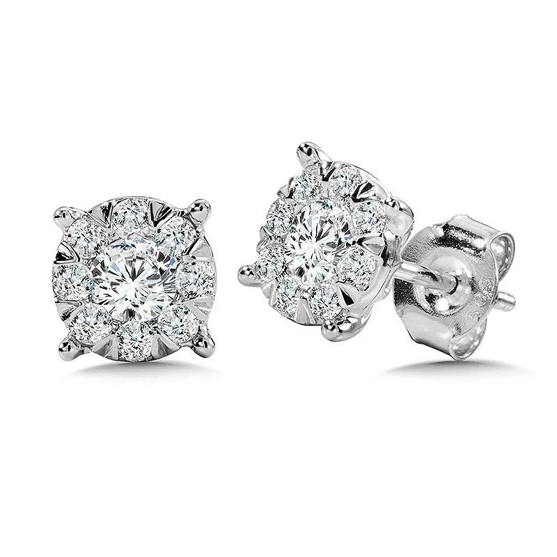 ROUND CLUSTER DIAMOND MIRAGE STUD EARRINGS