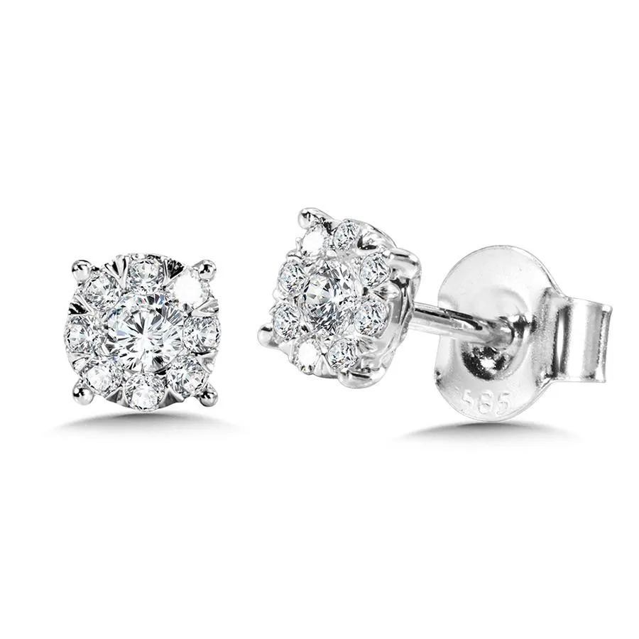 ROUND CLUSTER DIAMOND MIRAGE STUD EARRINGS