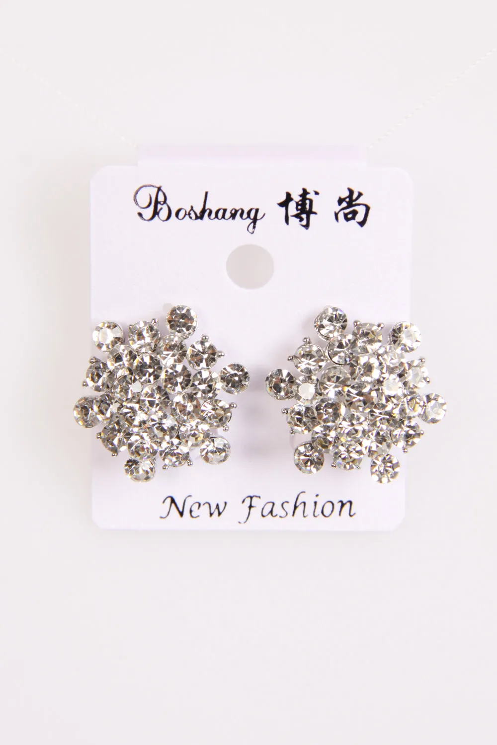 Round Diamante with Geometrical shape Clip on Earrings