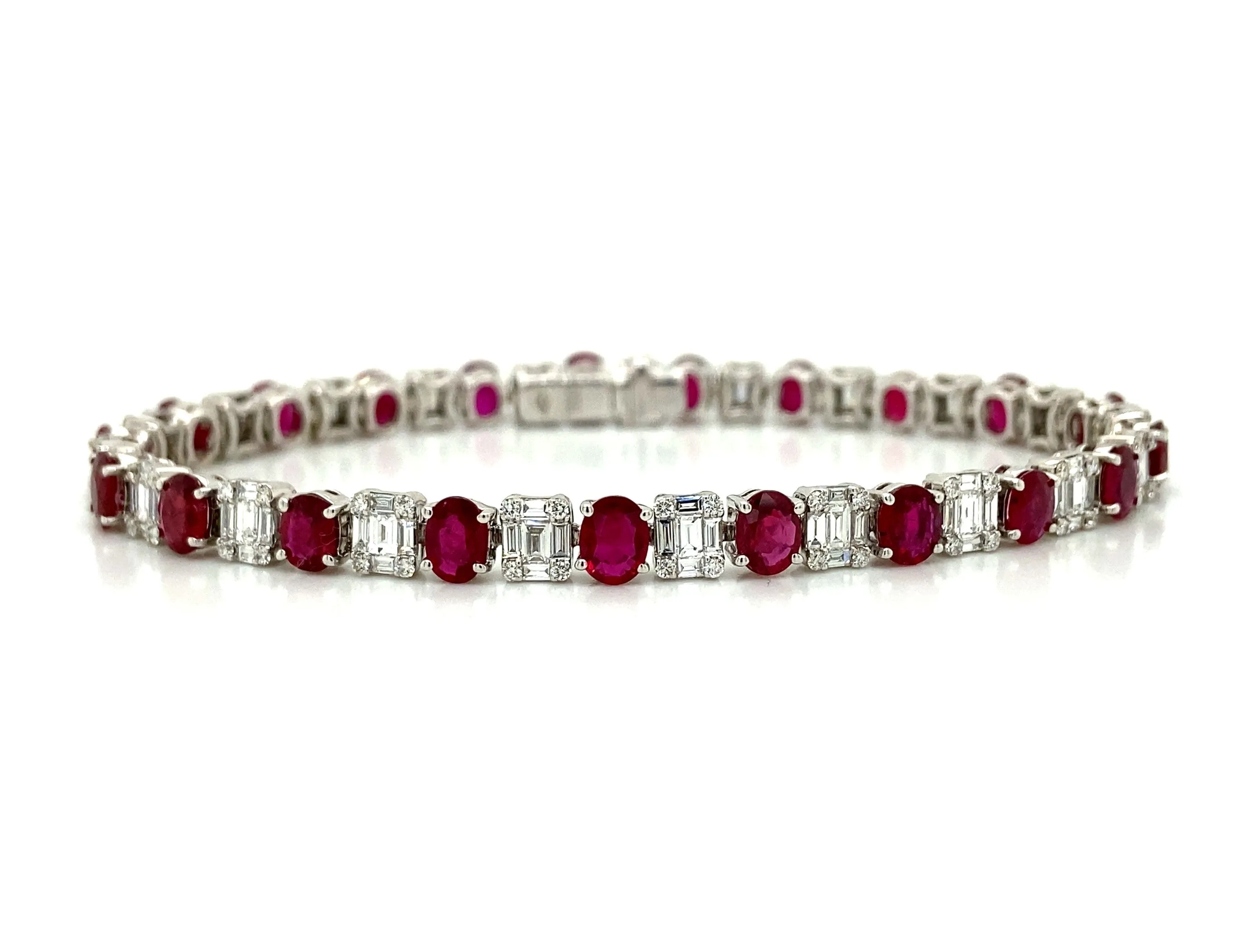 Ruby and Diamond Tennis Bracelet in 18K White Gold