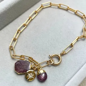 Ruby Gem Slice Triple Chunky Chain Bracelet